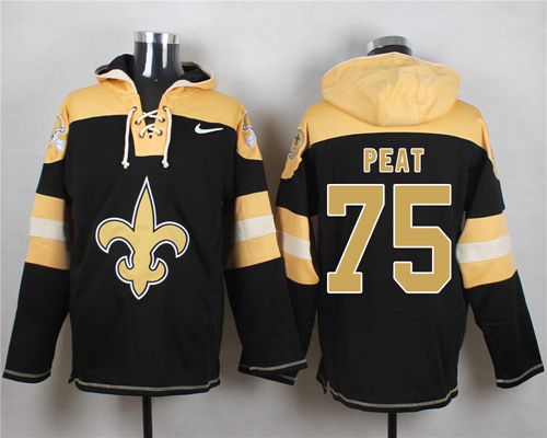 Nike Saints #75 Andrus Peat Black Player Pullover NFL Hoodie - Click Image to Close